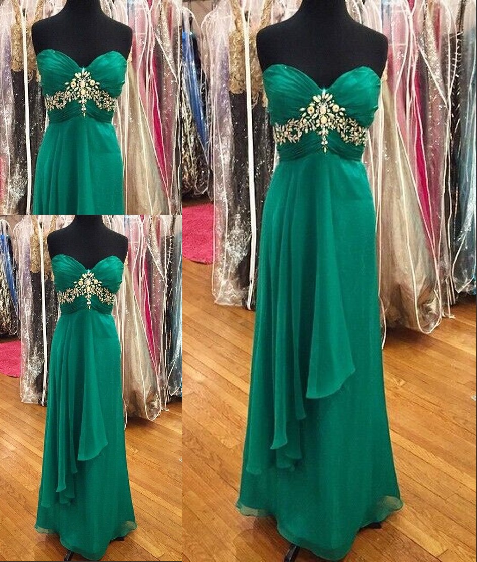 Simple Green Style Crystals Beaded Sweetheart Formal Dresses Long Open Back Prom Dresses Evening Dresses 2016 For Women Girls Homecoming