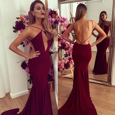 Backless Prom Dresses,Chiffon Prom Dress,Wine Red Prom Gown,Vintage Prom Gowns,Elegant Evening Dress on Luulla