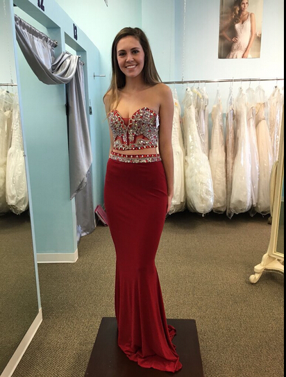 2 Piece Prom Gown,two Piece Prom Dresses,wine Red Evening Gowns,2 Pieces Party Dresses,sexy Evening Gowns,sparkle Burgundy Formal Dress For Teens