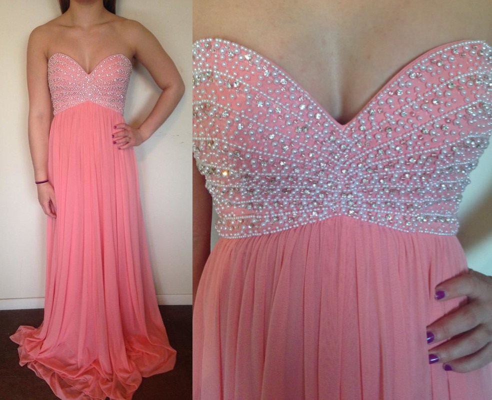 Prom Dresses,sweetheart Prom Dress,long Prom Dress,chiffon Prom Dress.beaded Prom Dress With Pearls