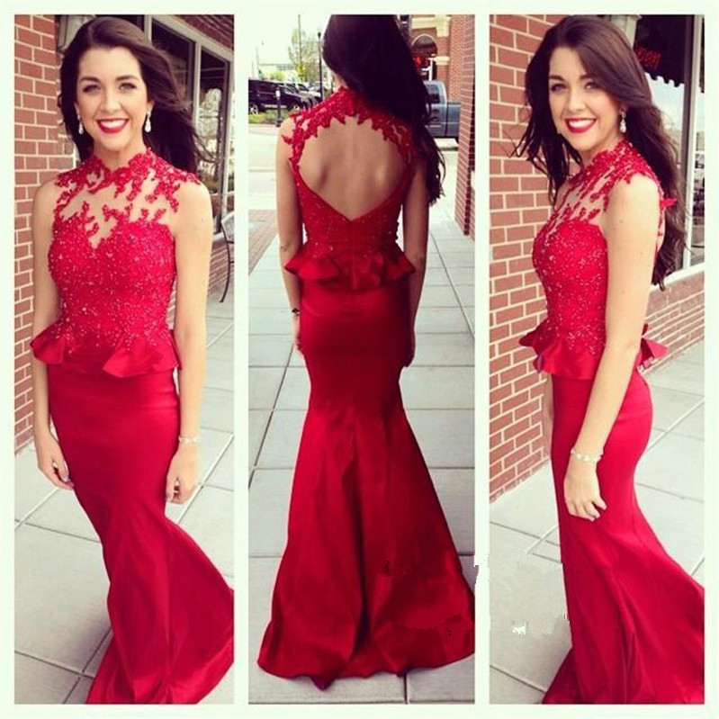 Prom Dress, Custom Prom Dress,red Prom Dress, High Neck Prom Dress, Open Back Prom Dress