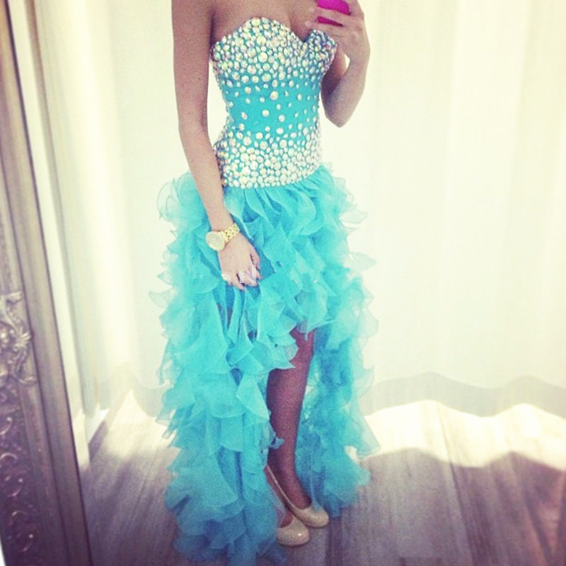 Prom Dress,off The Shoulder Ice Blue Sweetheart Prom Dress,high Low Crystals Prom Dress,pageant Party Gowns