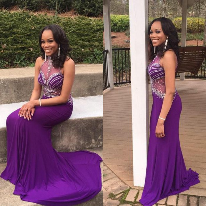 2017 Prom Dress,off The Shoulder Purple Halter Prom Dress,high Low Crystals Prom Dress,pageant Party Gowns