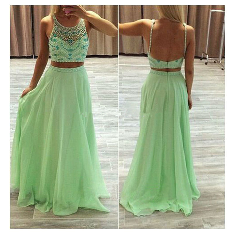 Prom Dresses, Beaded Prom Dresses, Two Piece Prom Dresses,handmade Long Dress For Prom Party