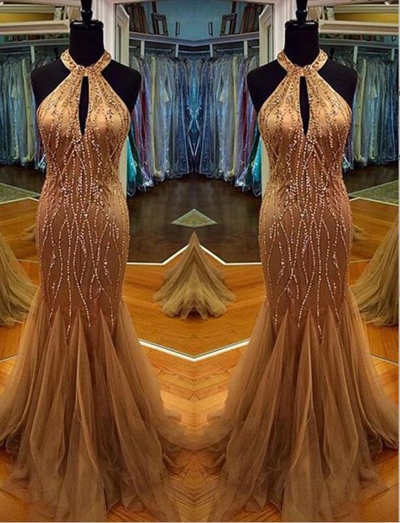 Charming Prom Dress,halter Prom Dress,beading Prom Dress,tulle Prom Dress,mermaid Evening Dress