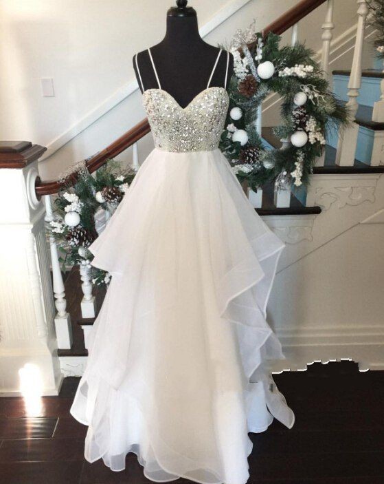 White Sweetheart Sequin Long Prom Dress, Evening Dresses,white Prom Dress,formal Dress,wedding Dresses