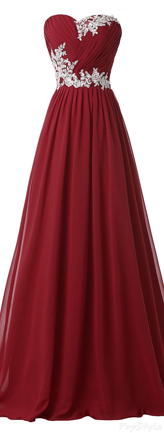 Floor Length Chiffon Evening Dress Prom Gown With Appplique