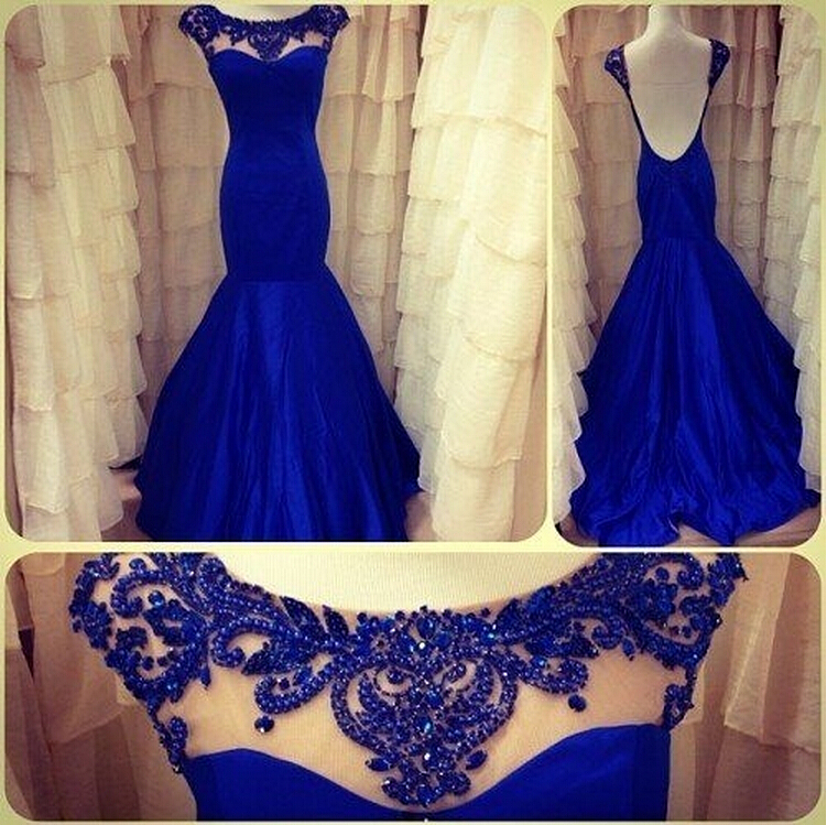 Charming Sheer Straps Party Gown, Floor-length Evening Gowns, Natural Long Prom Dresses, Elegant Royal Blue Prom Gown