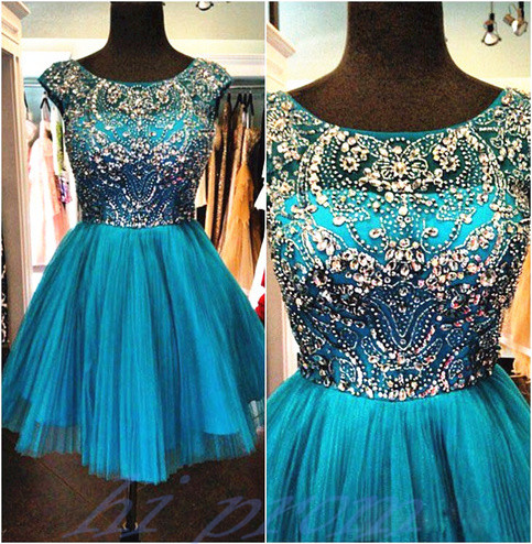 Blue Homecoming Dress,beading Homecoming Dress,tulle Homecoming Dress,cute Short Prom Dress,cap Sleeves Party Dress,sweet 16 Dresses