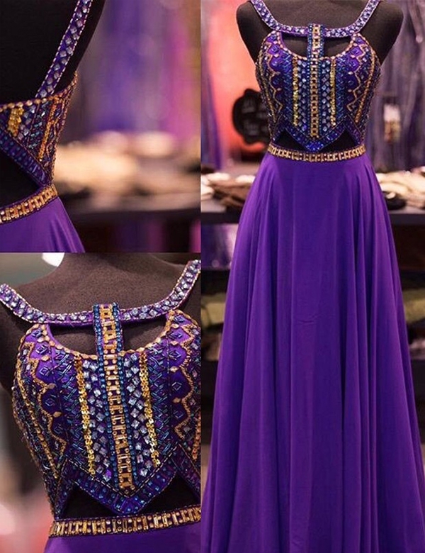 2017 Design Purple Beaded Prom Dresses,open Back Prom Dress,charming Evening Dresses,evening Gowns,elegant Party Dresses