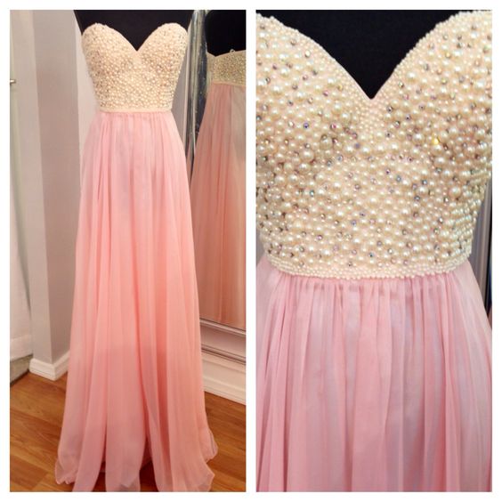 Charming Beading Pink Chiffon Prom Dress, Long Prom Dress, Senior Prom Dress, Beading Prom Gowns, Prom Dress For Teens