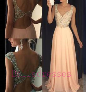 Backless Prom Dresses,beading Prom Dress,open Back Formal Gown,open Backs Prom Dresses,sexy Evening Gowns,chiffon Formal Gown,blush Pink Evening