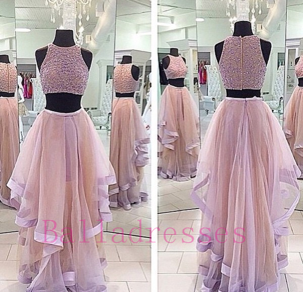 A Line Prom Gown,two Piece Prom Dress,evening Gowns,2 Pieces Party Dresses,champagne Evening Gowns,2 Pieces Formal Gown For Teens