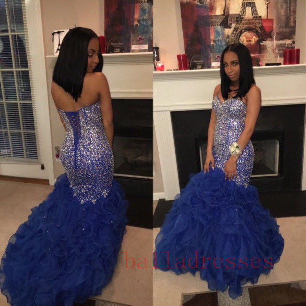 Mermaid Prom Gown,royal Blue Prom Dresses,royal Blue Evening Gowns,beaded Party Dresses,evening Gowns,2016 Formal Dress For Teen