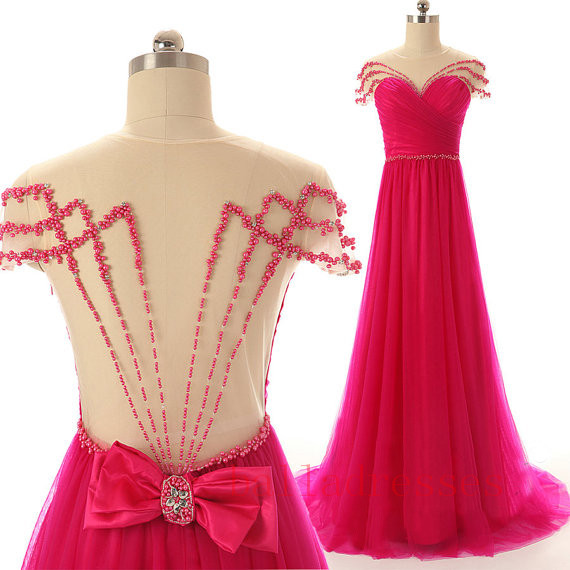 Pink Prom Dresses,backless Evening Gown,sexy Formal Dress,beaded Prom Dresses,2016 Fashion Evening Gown,open Backs Evening Dress,2016 Style Prom