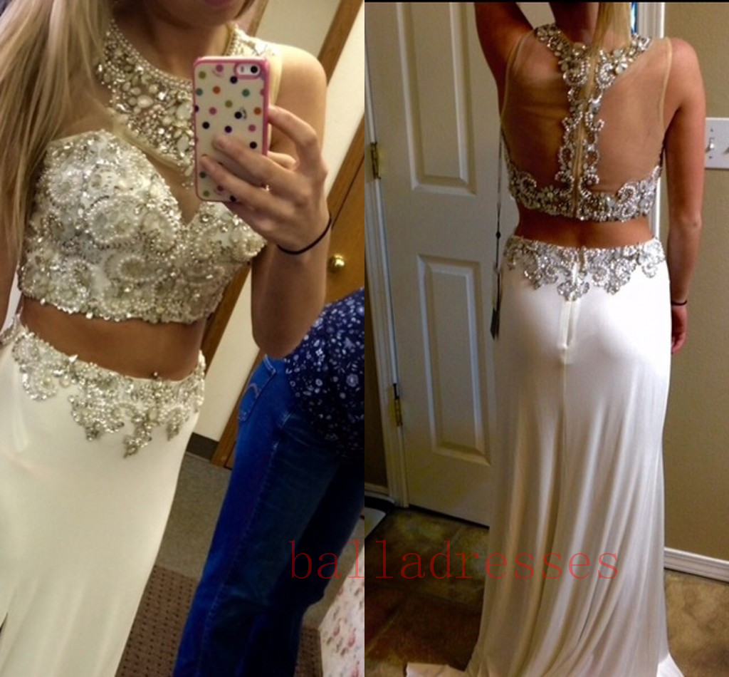 2 Piece Prom Gown,two Piece Prom Dresses,white Evening Gowns,2 Pieces Party Dresses,chiffon Evening Gowns,formal Dress,sparkly Evening Gowns For