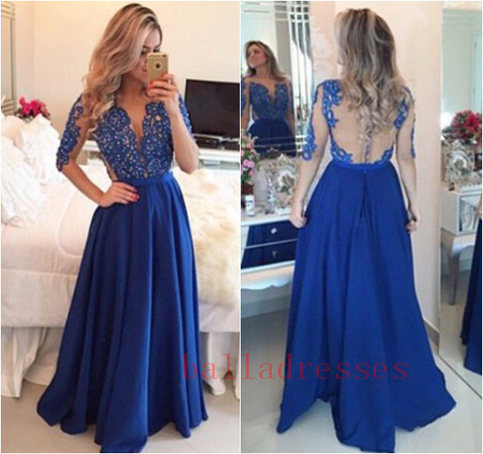 Royal Blue Prom Dresses,lace Evening Dress,backless Prom Dress,prom Dresses With Long Sleeves,charming Prom Gown,open Back Prom Dress,mermaid
