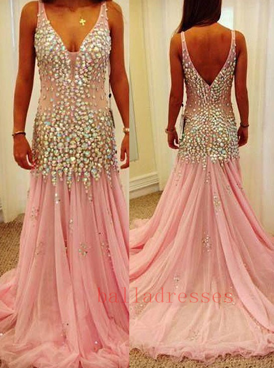 Prom Gown,pink Prom Dresses,sparkle Evening Gowns,mermaid Formal Dresses,pink Prom Dresses 2016,tulle Evening Gowns,backless Prom Gown