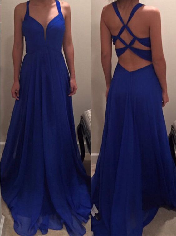 Prom Gown,royal Blue Prom Dresses,royal Blue Evening Gowns,party Dresses,chiffon Evening Gowns,backless Formal Dress For Teen