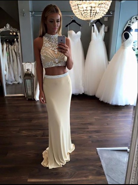 Prom Gown,two Piece Prom Dress,evening Gowns,2 Pieces Party Dresses,evening Gowns,2 Pieces Formal Gown For Teens