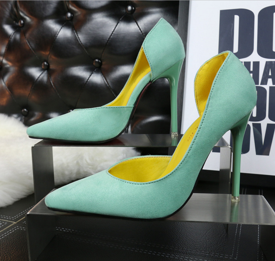 Pointed Toe Half Cut Out Suede Pumps 