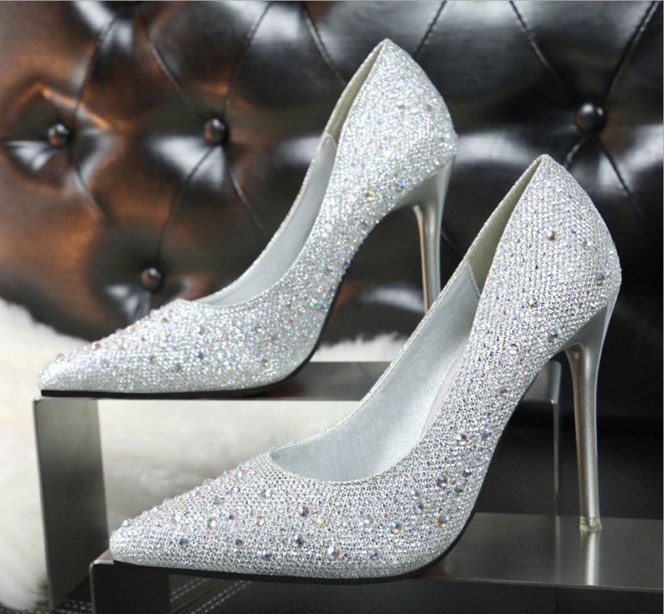 Pointed Toe Crystal and Rhinestone Embellished High Heel Pumps , Bridal Shoes , Wedding Stilettos 