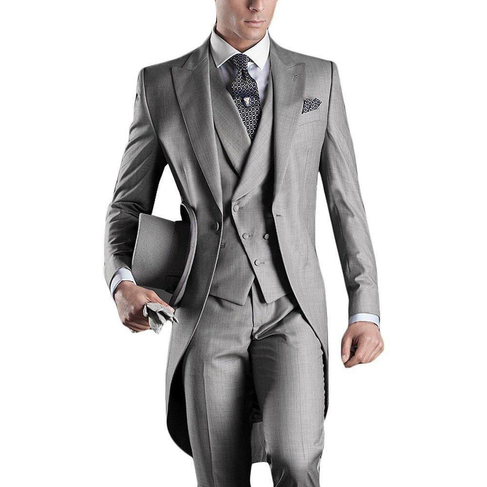 Custom Made Gray Men Suit Groom Tuxedo Formal Wedding Business Suits Tailcoat (jackets+vest+pants) Custom Made Groomsman Dress