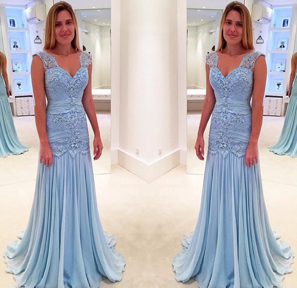 Stunning Lace Light Blue Sweetheart Mermaid Prom Dresses Sleeveless Floor-length Evening Party Gowns Custom