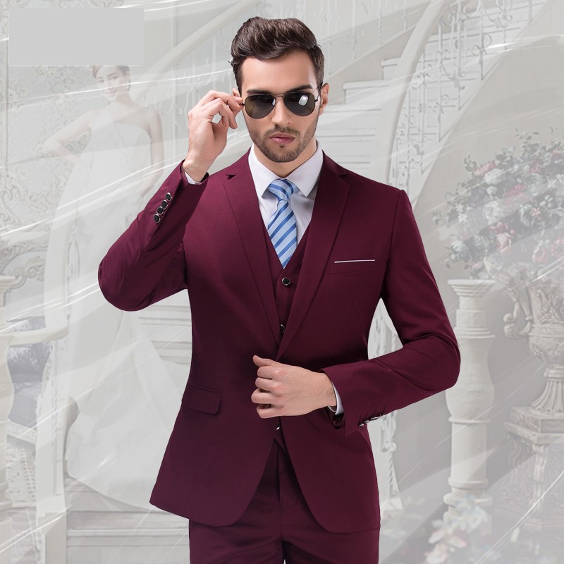 jacket+vest+pant fast shipping 2017 men business suit tuxedo wedding suits groom men 3-piece suit dress suit purple