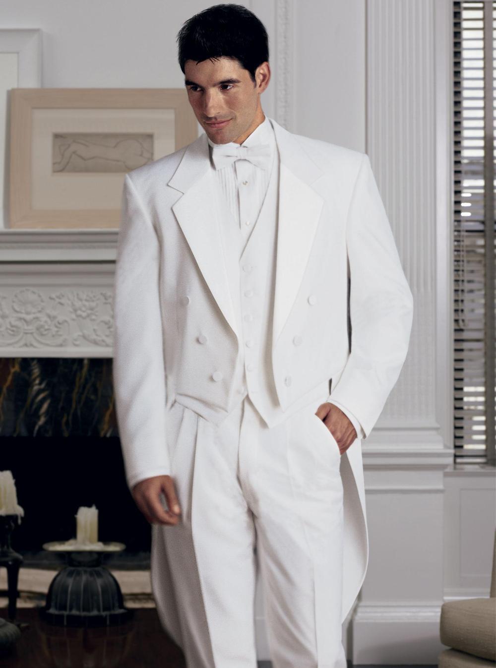 Classic White Men Tailcoat Notched Lapel Wedding Suits For Men Men Suits Trim Fit 3 Pieces Formal Grooms Suit