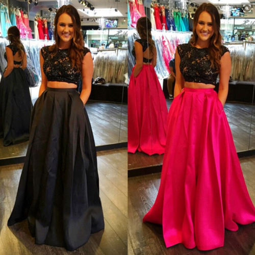 Two Piece Prom Dresses Lace Top Sexy Evening Gowns,red Prom Dress,backless Prom Dresses