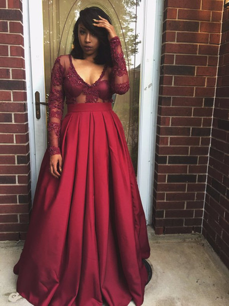 Modest Prom Dresses,sexy Prom Dress,beading A-line Burgundy Lace Prom Dress Formal Occasion Dresses