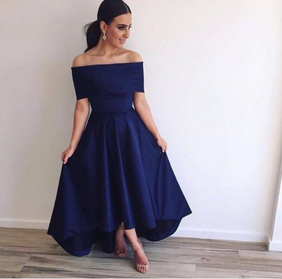 Modest Prom Dresses,sexy Prom Dress, Evening Dresses Off The Shoulder Sexy High Low Prom Gown
