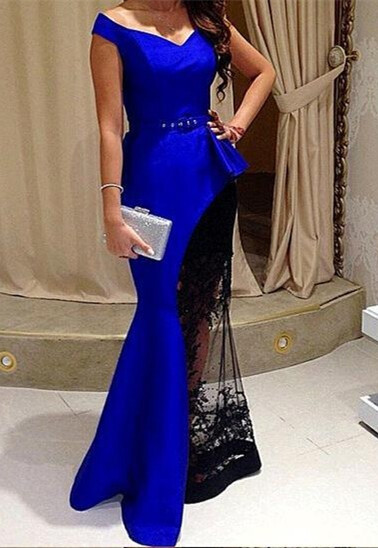 Lace Prom Gown,royal Blue Prom Dresses,off The Shoulder Evening Gowns,mermaid Formal Dresses,royal Blue Prom Dresses