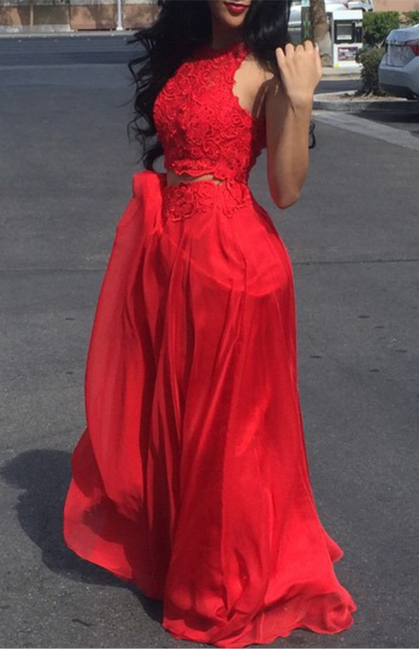 2 Piece Prom Gown,two Piece Prom Dresses,red Evening Gowns,2 Pieces Party Dresses,tulle Evening Gowns,lace Formal Dress For Teens