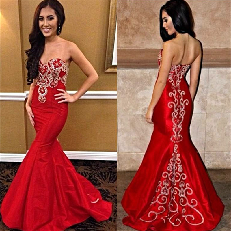 Red Prom Dresses,prom Dress,red Prom Gown,bright Red Sweetheart Prom Dresses Mermaid Strapless Popular Evening Dress