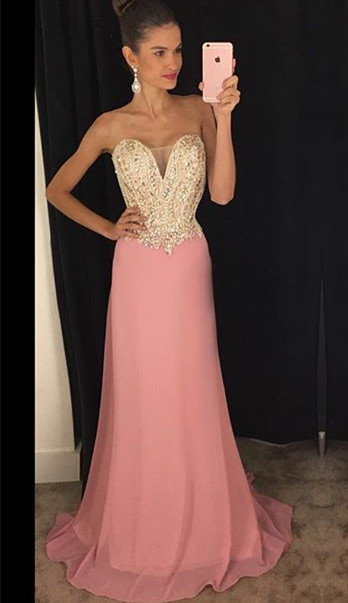 Pink Long Prom Dresses,chiffon Prom Gowns,pink Prom Dresses,beaded Party Dresses,long Prom Gown,beading Prom Dress