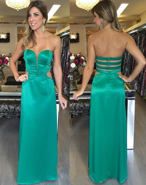 Long Sweetheart Zipper Green Evening Dresses 2016 Elegant Sleeveless Prom Dresses
