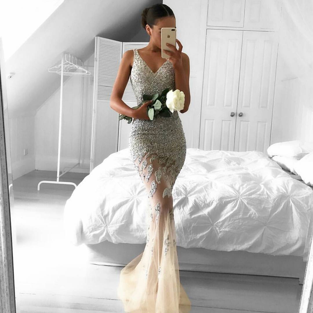 Prom Dresses,prom Dress,straps Gorgeous Lace-appliques Sleeveless Beads Tulle Mermaid Evening Dress