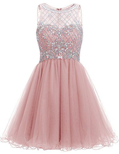 Pink Short A-line Tulle Homecoming Dress Featuring Sweetheart Illusion Crystal Embellished Bodice