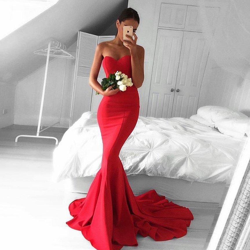 red satin mermaid prom dress