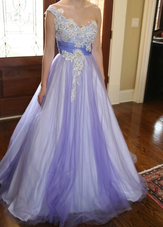 Charming Prom Dress,tulle Prom Dress,appliques Prom Dress,one-shoulder Evening Dress