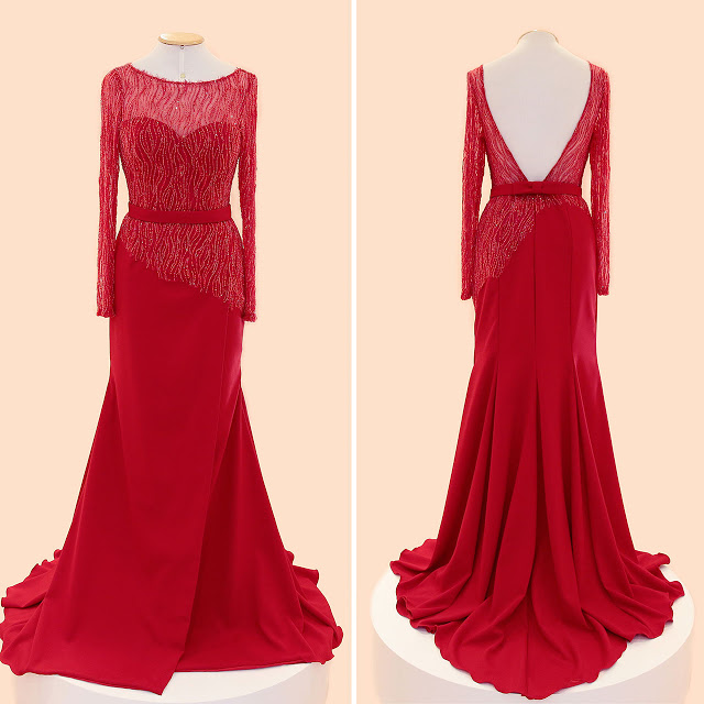 Red Prom Dresses,charming Prom Dress,chiffon Prom Dress,beading Prom Dress,long-sleeves Prom Dress,backless Evening Dress