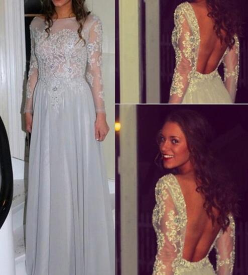 Prom Dress,elegant Custom Made Chiffon Backless Long Prom Dress With Lace Applique,long Prom Gowns, Evening Dresses