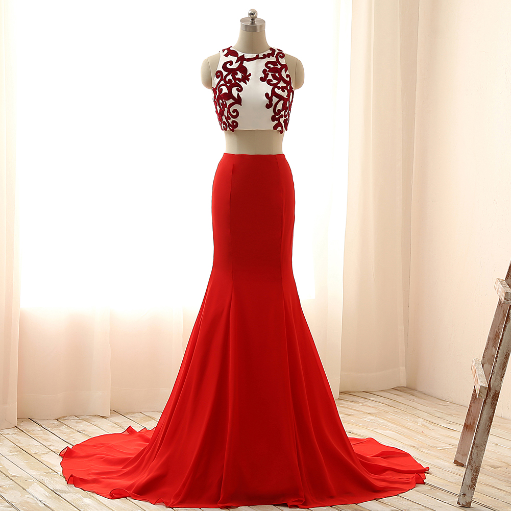 2 Piece Floor Length Burgundy Prom Dress Beaded Open Back Evening Gown –  Demodresses