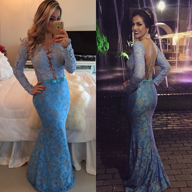 Lace Prom Dresses,blue Prom Dress,modest Prom Gown,blue Prom Gown,evening Dress,backless Evening Gowns,party Gowns
