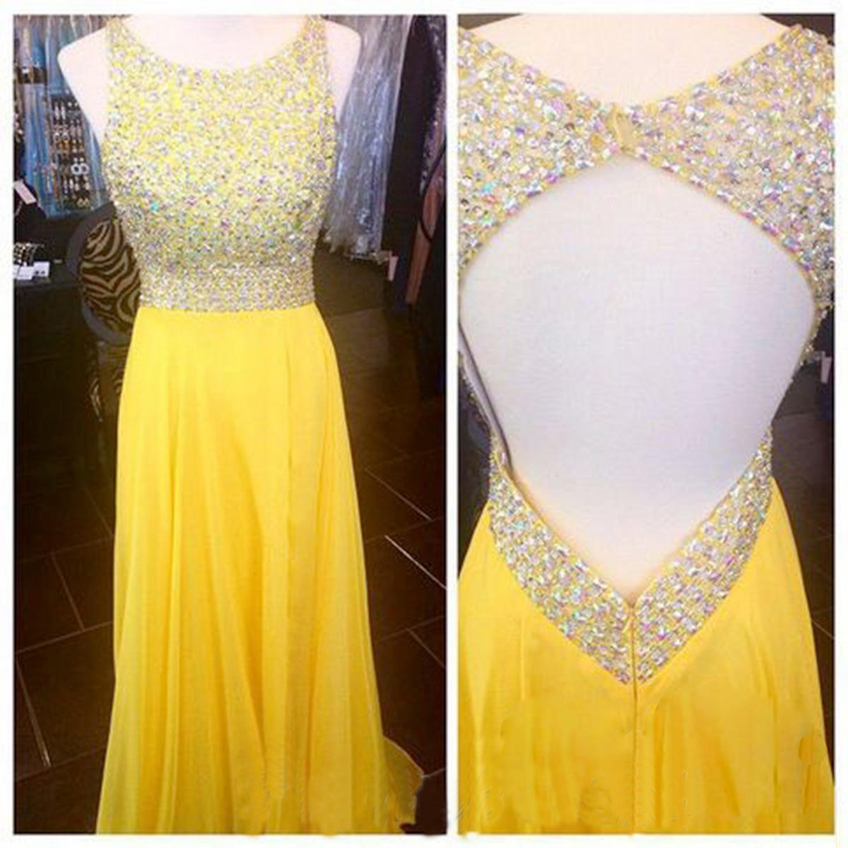 Arrivals Prom Gown,yellow Prom Dresses With Beads,sexy Evening Gowns,a Line Formal Dresses,yellow Prom Dresses
