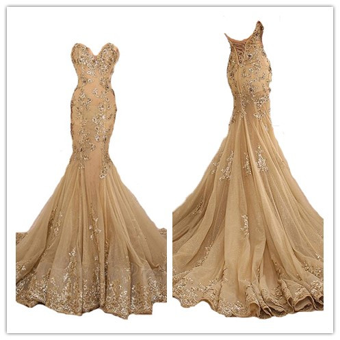 Gold Prom Dresses,charming Evening Dress,gold Prom Gowns,gold Mermaid Prom Dresses, Prom Gowns,gold Evening Gown,lace Party Dresses