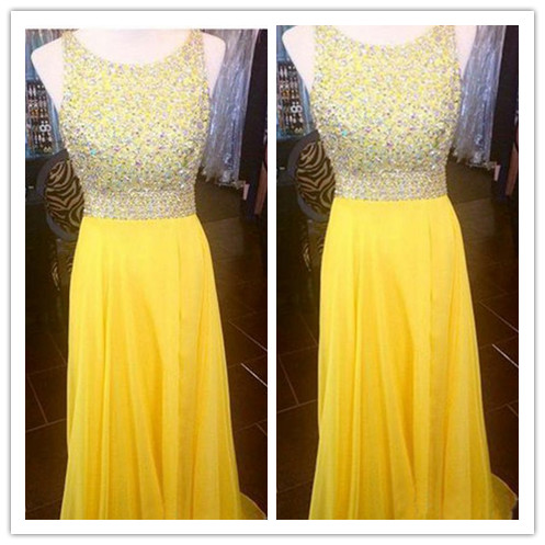 Arrivals Prom Gown,yellow Prom Dresses With Beads,sexy Evening Gowns,a Line Formal Dresses,yellow Prom Dresses