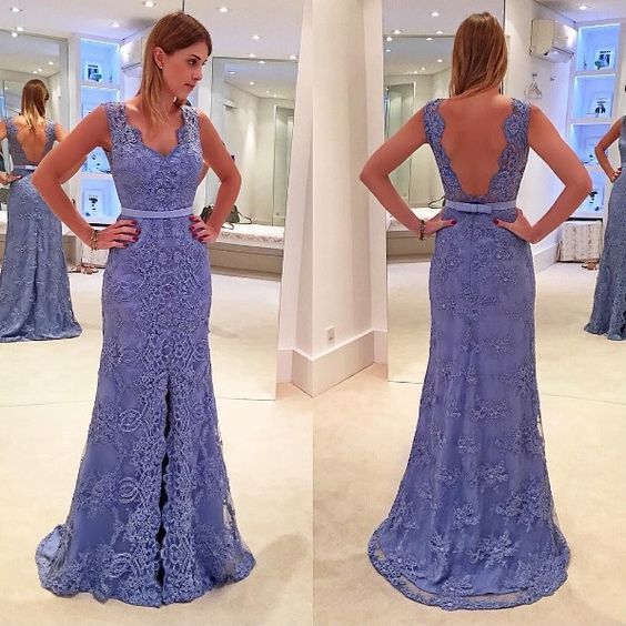 Blue Prom Dress,Lace Prom Dress,Backless Prom Gown,Backless Prom ...